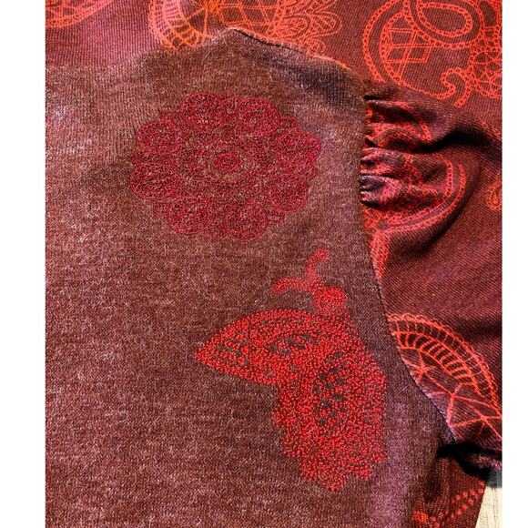 NWT ~ SMASH Embroidered Floral Butterfly Paisley Brown Knit Poet Dress ~ SMALL - Picture 6 of 8